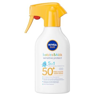 NIVEA SUN Spray Solaire Babies & Kids Sensitive Protect FPS 50+ (1 x 250 ml), Protection Très Haute, Ultra Résistant à l'Eau, Crème Solaire pour Peau Fragile des Enfants et Bébés avec Vitamine E - Publicité NIVEA SUN Spray Solaire Babies & Kids Sensitive Protect FPS 50+ (1 x 250 ml), Protection Très Haute, Ultra Résistant à l'Eau, Crème Solaire pour Peau Fragile des Enfants et Bébés avec Vitamine E - Publicité