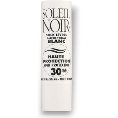 Soleil Noir Stick Lèvres Blanc, Goût Vanille SPF 30, Haute Protection Solaire Nourrit, Hydrate, Protège Huile de Macadamia, Beurre de Karité Fabrication Française 4g - Publicité Soleil Noir Stick Lèvres Blanc, Goût Vanille SPF 30, Haute Protection Solaire Nourrit, Hydrate, Protège Huile de Macadamia, Beurre de Karité Fabrication Française 4g - Publicité