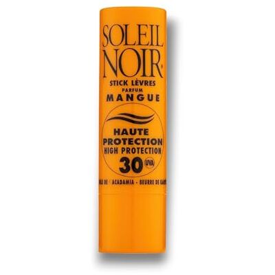 Soleil Noir Stick Lèvres Goût Mangue SPF 30, Haute Protection Solaire Nourrit, Hydrate, Protège Huile de Macadamia, Beurre de Karité Fabrication Française 4g - Publicité Soleil Noir Stick Lèvres Goût Mangue SPF 30, Haute Protection Solaire Nourrit, Hydrate, Protège Huile de Macadamia, Beurre de Karité Fabrication Française 4g - Publicité