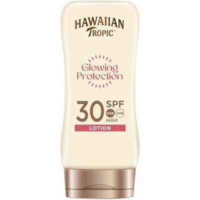 HAWAIIAN Tropic Glowing Protection Crème Solaire Lotion SPF 30-170ml Protection solaire élevée anti-UVA & UVB, résiste à l'eau, enrichie en mica, beurre de karité et vitamine E, formule végane - Publicité HAWAIIAN Tropic Glowing Protection Crème Solaire Lotion SPF 30-170ml Protection solaire élevée anti-UVA & UVB, résiste à l'eau, enrichie en mica, beurre de karité et vitamine E, formule végane - Publicité