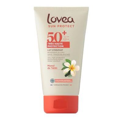 Lovea Lait Hydratant FPS 50+ Très Haute Protection Solaire UVA-UVB, 150ml Monoï de Tahiti, Visage & Corps, Résiste à l'eau, Anti-Traces Blanches, Testé Dermatologiquement, Fabriqué en France - Publicité Lovea Lait Hydratant FPS 50+ Très Haute Protection Solaire UVA-UVB, 150ml Monoï de Tahiti, Visage & Corps, Résiste à l'eau, Anti-Traces Blanches, Testé Dermatologiquement, Fabriqué en France - Publicité