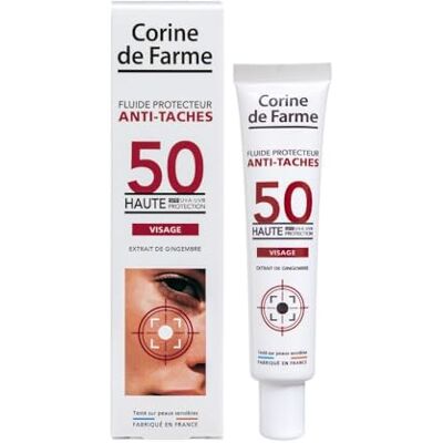Corine de Farme Fluide Solaire Anti-Taches SPF50 40ml Haute Protection UVA/UVB Action Antioxydante Prévient Les Taches Brunes Texture Non Grasse Invisible - Publicité Corine de Farme Fluide Solaire Anti-Taches SPF50 40ml Haute Protection UVA/UVB Action Antioxydante Prévient Les Taches Brunes Texture Non Grasse Invisible - Publicité