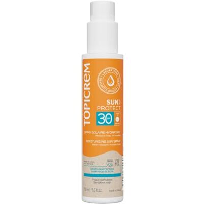 Topicrem Spray Solaire SPF 30 Hydratant - Protection solaire visage & corps - Publicité Topicrem Spray Solaire SPF 30 Hydratant - Protection solaire visage & corps - Publicité