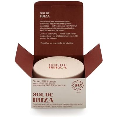 Sol de Ibiza Naked BB Screen SPF50, Crème Teintée Minérale, Nude, Protection Solaire, Calendula, Zinc Oxide - Publicité Sol de Ibiza Naked BB Screen SPF50, Crème Teintée Minérale, Nude, Protection Solaire, Calendula, Zinc Oxide - Publicité