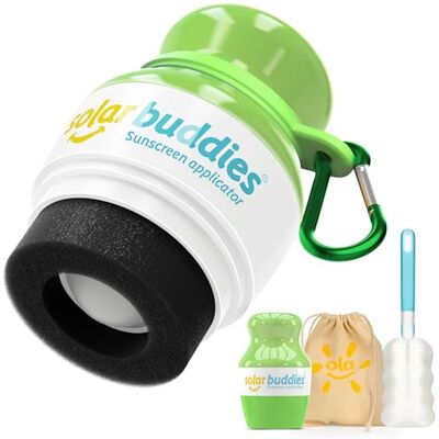 Solar Buddies Bundle Voyage Grab & Go, Clip Mousqueton & Brosse de Nettoyage – Vert intégral (unité) – Applicateur rechargeable à bille et éponge pour crème solaire – Enfants, adultes – 100 ml - Publicité Solar Buddies Bundle Voyage Grab & Go, Clip Mousqueton & Brosse de Nettoyage – Vert intégral (unité) – Applicateur rechargeable à bille et éponge pour crème solaire – Enfants, adultes – 100 ml - Publicité