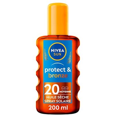 NIVEA SUN Spray huile activateur de bronzage Protect & Bronze FPS 20 (1 x 200 ml), huile solaire avec protection solaire UVA/UVB pour un hâle naturellement bronzé - Publicité NIVEA SUN Spray huile activateur de bronzage Protect & Bronze FPS 20 (1 x 200 ml), huile solaire avec protection solaire UVA/UVB pour un hâle naturellement bronzé - Publicité
