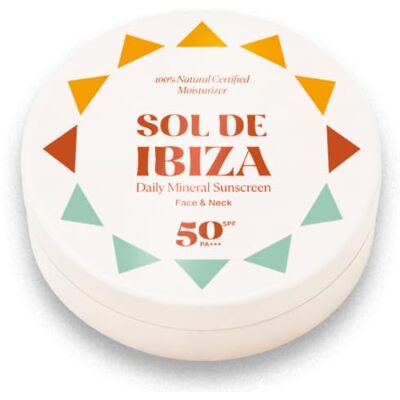 Sol de Ibiza Protection Solaire Naturelle SPF50 Visage & Cou 100% naturel Resistant à l'eau Sans plastique Respecte les fonds marins Sans produits chimiques - Publicité Sol de Ibiza Protection Solaire Naturelle SPF50 Visage & Cou 100% naturel Resistant à l'eau Sans plastique Respecte les fonds marins Sans produits chimiques - Publicité
