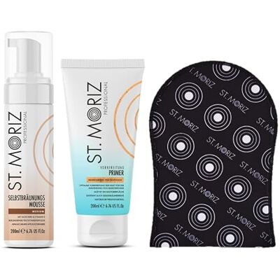 ST. MORIZ Kit professionnel : mousse 200 ml + apprêt 200 ml + gant applicateur 1 pièce (Medium) - Publicité ST. MORIZ Kit professionnel : mousse 200 ml + apprêt 200 ml + gant applicateur 1 pièce (Medium) - Publicité
