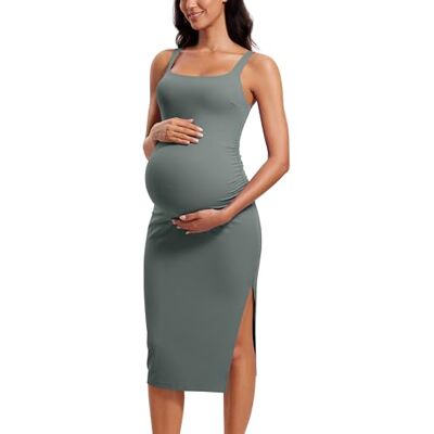 CRZ YOGA Maternité Robe midi Encolure Carrée Sauge Grise 42 - Publicité CRZ YOGA Maternité Robe midi Encolure Carrée Sauge Grise 42 - Publicité