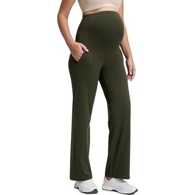 CRZ YOGA Maternité Pantalon à Jambes Larges 80cm Olive Verte 44 - Publicité CRZ YOGA Maternité Pantalon à Jambes Larges 80cm Olive Verte 44 - Publicité