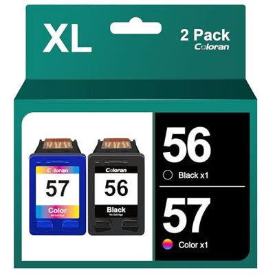 Coloran 56 57 Cartouches d'encre Remanufacturées pour HP 56 57 pour DeskJet 450ci 5150 5550 9680 OfficeJet 4212 4215 PSC 1210 1215 Photosmart 7550 7760 7960 (Noir, Couleur) - Publicité Coloran 56 57 Cartouches d'encre Remanufacturées pour HP 56 57 pour DeskJet 450ci 5150 5550 9680 OfficeJet 4212 4215 PSC 1210 1215 Photosmart 7550 7760 7960 (Noir, Couleur) - Publicité