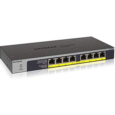 Netgear (GS108LP) Switch Ethernet PoE+ 8 Ports RJ45 Gigabit (10/100/1000) , switch RJ45 avec 8 Ports PoE+ 60W Upgradables, Position Bureau, mur ou Rackable, et protection à vie - Publicité Netgear (GS108LP) Switch Ethernet PoE+ 8 Ports RJ45 Gigabit (10/100/1000) , switch RJ45 avec 8 Ports PoE+ 60W Upgradables, Position Bureau, mur ou Rackable, et protection à vie - Publicité