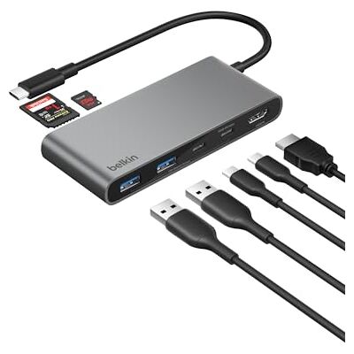 Belkin Hub USB-C 7 Ports avec HDMI 4K à 60 Hz, Lecteur Cartes SD et MicroSD, Power Delivery 100 W, Transfert de Données 5 Gbit/s, pour MacBook, iPad Pro, Chromebook, Etc. Gris - Publicité Belkin Hub USB-C 7 Ports avec HDMI 4K à 60 Hz, Lecteur Cartes SD et MicroSD, Power Delivery 100 W, Transfert de Données 5 Gbit/s, pour MacBook, iPad Pro, Chromebook, Etc. Gris - Publicité