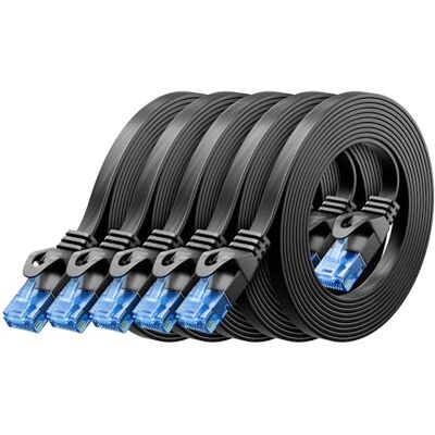 deleyCON 5x 0,25m CAT6 Câble Réseau Plat 1000 Mbit Gigabit LAN Cat 6 RJ45 Ethernet Câble Patch Mince Plat pour Internet Switch Routeur Modem Panneau Patch Noir - Publicité deleyCON 5x 0,25m CAT6 Câble Réseau Plat 1000 Mbit Gigabit LAN Cat 6 RJ45 Ethernet Câble Patch Mince Plat pour Internet Switch Routeur Modem Panneau Patch Noir - Publicité