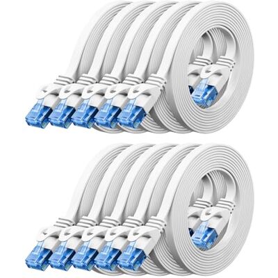 deleyCON 10x 1m CAT6 Câble Réseau Plat 1000 Mbit Gigabit LAN Cat 6 RJ45 Ethernet Câble Patch Mince Plat pour Internet Switch Routeur Modem Panneau Patch Blanc - Publicité deleyCON 10x 1m CAT6 Câble Réseau Plat 1000 Mbit Gigabit LAN Cat 6 RJ45 Ethernet Câble Patch Mince Plat pour Internet Switch Routeur Modem Panneau Patch Blanc - Publicité