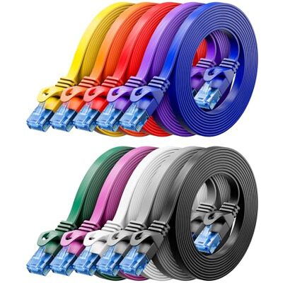deleyCON 10x 0,25m CAT6 Câble Réseau Plat 1000 Mbit Gigabit LAN Cat 6 RJ45 Ethernet Câble Patch Mince Plat pour Internet Switch Routeur Modem Panneau Patch Coloré - Publicité deleyCON 10x 0,25m CAT6 Câble Réseau Plat 1000 Mbit Gigabit LAN Cat 6 RJ45 Ethernet Câble Patch Mince Plat pour Internet Switch Routeur Modem Panneau Patch Coloré - Publicité