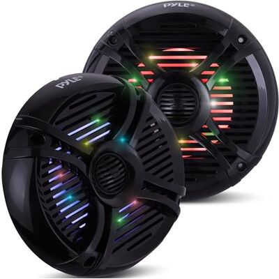 Pyle Haut-Parleur Marin Dual 6,5” Étanche 250W Système Audio Stéréo Radio Voiture/Bateau Résistant aux Intempéries avec Lumières LED, Câble de Montage et Grill 1 Paire (Noir) - Publicité Pyle Haut-Parleur Marin Dual 6,5” Étanche 250W Système Audio Stéréo Radio Voiture/Bateau Résistant aux Intempéries avec Lumières LED, Câble de Montage et Grill 1 Paire (Noir) - Publicité