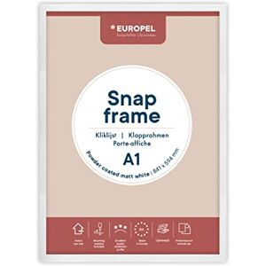 Europel Cadre Porte affiche clic-clac léger A1, finition blanche mate et poudrée, Profil 25x11 mm, Aluminium anodisé et protecteur anti-reflet, Dimensions extérieures 625x872 mm, Dos polystyrène gris - Publicité Europel Cadre Porte affiche clic-clac léger A1, finition blanche mate et poudrée, Profil 25x11 mm, Aluminium anodisé et protecteur anti-reflet, Dimensions extérieures 625x872 mm, Dos polystyrène gris - Publicité