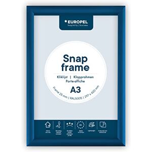 Europel Cadre Porte affiche clipsable A3, couleur bleue, Profil 25mm, Aluminium anodisé et protecteur anti-reflet, Dimensions extérieures 328x451 mm, Dos polystyrène gris - Publicité Europel Cadre Porte affiche clipsable A3, couleur bleue, Profil 25mm, Aluminium anodisé et protecteur anti-reflet, Dimensions extérieures 328x451 mm, Dos polystyrène gris - Publicité