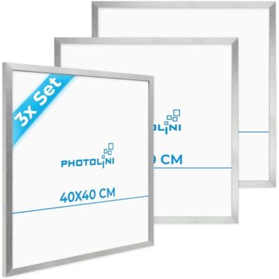 PHOTOLINI Cadre 40 x 40 bois MDF argenté, lot de 3 cadres photo pour posters et affiches, verre acrylique incassable, décoration murale à suspendre, avec accessoires supplémentaires - Publicité PHOTOLINI Cadre 40 x 40 bois MDF argenté, lot de 3 cadres photo pour posters et affiches, verre acrylique incassable, décoration murale à suspendre, avec accessoires supplémentaires - Publicité
