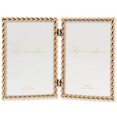 Lawrence Frames Cadre photo en métal moulé double à charnière 10 x 15 cm, motif corde dorée - Publicité Lawrence Frames Cadre photo en métal moulé double à charnière 10 x 15 cm, motif corde dorée - Publicité