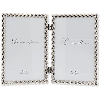 Lawrence Frames Cadre photo en métal moulé double à charnière 10 x 15 cm, motif corde argentée - Publicité Lawrence Frames Cadre photo en métal moulé double à charnière 10 x 15 cm, motif corde argentée - Publicité