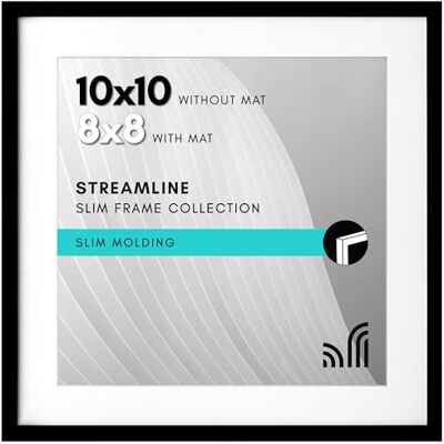 Americanflat 10x10 Picture Frame with Shatter-Resistant Glass Use as 8x8 Frame with Mat or Display 10x10 Photo Without Mat Streamline Collection Square Frames for Tabletop or Wall Black - Publicité Americanflat 10x10 Picture Frame with Shatter-Resistant Glass Use as 8x8 Frame with Mat or Display 10x10 Photo Without Mat Streamline Collection Square Frames for Tabletop or Wall Black - Publicité