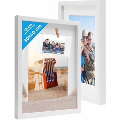 PHOTOLINI Cadre Photo 3D à remplir 30 x 40 cm Lot de 2 Cadre boîte Profond Blanc cadre boîte pour objets jusqu'à 1,5 cm avec passe-partout et verre, bois MDF, pour les loisirs créatifs & comme cadeau - Publicité PHOTOLINI Cadre Photo 3D à remplir 30 x 40 cm Lot de 2 Cadre boîte Profond Blanc cadre boîte pour objets jusqu'à 1,5 cm avec passe-partout et verre, bois MDF, pour les loisirs créatifs & comme cadeau - Publicité