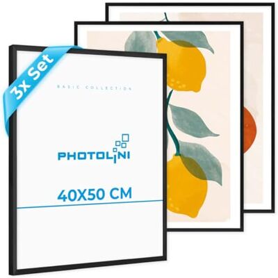 PHOTOLINI Cadre photo 40 x 50 cm noirs, lot de 3 cadres en plastique étroits, verre acrylique, à suspendre, avec accessoires pour documents, diplômes, certificats et photos - Publicité PHOTOLINI Cadre photo 40 x 50 cm noirs, lot de 3 cadres en plastique étroits, verre acrylique, à suspendre, avec accessoires pour documents, diplômes, certificats et photos - Publicité