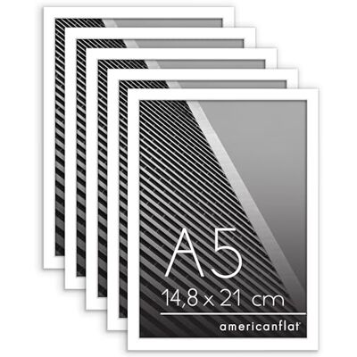 Americanflat Cadre Photo A5 Blanc Cadre A5 avec Bordure Fine, Vitre Antichoc, Chevalet et Matériel de Suspension Intégré pour Mur et Surface Plane Lot de 5 - Publicité Americanflat Cadre Photo A5 Blanc Cadre A5 avec Bordure Fine, Vitre Antichoc, Chevalet et Matériel de Suspension Intégré pour Mur et Surface Plane Lot de 5 - Publicité