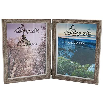 ART Cadre photo pour 2 photos en bois MDF avec vitre, cadre photo pliable, cadre double (Gris, 2x15x20 cm) - Publicité ART Cadre photo pour 2 photos en bois MDF avec vitre, cadre photo pliable, cadre double (Gris, 2x15x20 cm) - Publicité