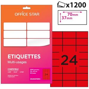 Office star Boîte 1200 étiquettes adhésives multiusage 70x37mm A4 rouge - Étiquettes - Publicité Office star Boîte 1200 étiquettes adhésives multiusage 70x37mm A4 rouge - Étiquettes - Publicité