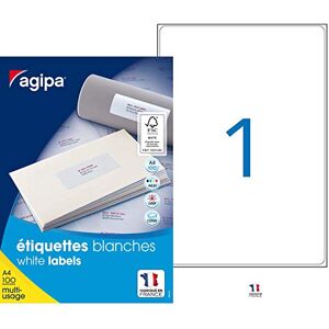 Agipa Apli 118989 100 Etiquettes adhésives blanches A4 MU 199,6 x 289,1 mm Impression : laser, copieur, jet d'encre Fabriqué en France - Publicité