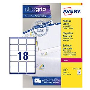 Avery Étiquettes Autocollantes Blanches, 1800 Pièces, L7161-100, 63,5 x 46,6 mm, Papier A4, Feuille A4, Pour Imprimantes Laser, Anti-Bourrage, FSC Certifiées, Pour adressage et expédition - Publicité Avery Étiquettes Autocollantes Blanches, 1800 Pièces, L7161-100, 63,5 x 46,6 mm, Papier A4, Feuille A4, Pour Imprimantes Laser, Anti-Bourrage, FSC Certifiées, Pour adressage et expédition - Publicité