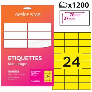 Office Star - Boîte 1200 Jaune - 70x37mm - A4 - Labels - Publicité Office Star - Boîte 1200 Jaune - 70x37mm - A4 - Labels - Publicité