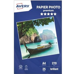 Avery 25 feuilles de papier photo 270g/m² brillant. Format A4. Impression jet d'encre. Publicité Avery 25 feuilles de papier photo 270g/m² brillant. Format A4. Impression jet d'encre. Publicité