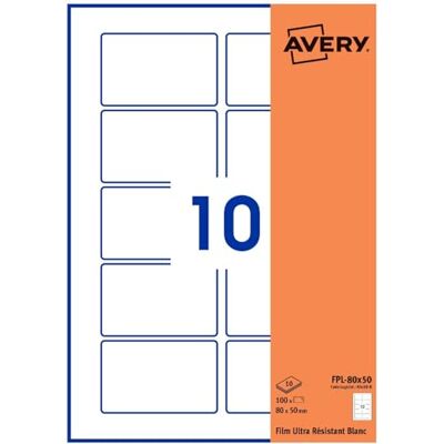 Avery Pochette De 100 Étiquettes Autocollantes Rectangulaires, Film Polyester Blanc, Format 80X50 mm, Personnalisables Et Imprimables Laser Et Copieur (FPL-80X50.Fr) - Publicité Avery Pochette De 100 Étiquettes Autocollantes Rectangulaires, Film Polyester Blanc, Format 80X50 mm, Personnalisables Et Imprimables Laser Et Copieur (FPL-80X50.Fr) - Publicité