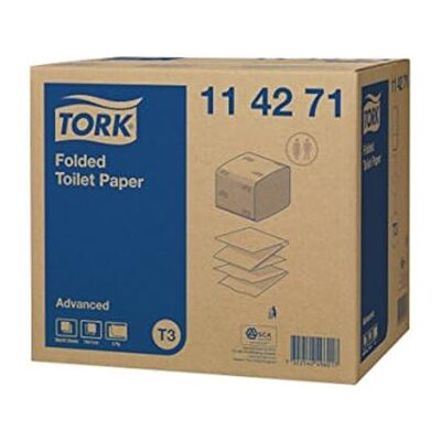 Tork T3 Lot de 36 paquets de 242 feuilles de papier toilette pliés 2 plis - Publicité Tork T3 Lot de 36 paquets de 242 feuilles de papier toilette pliés 2 plis - Publicité