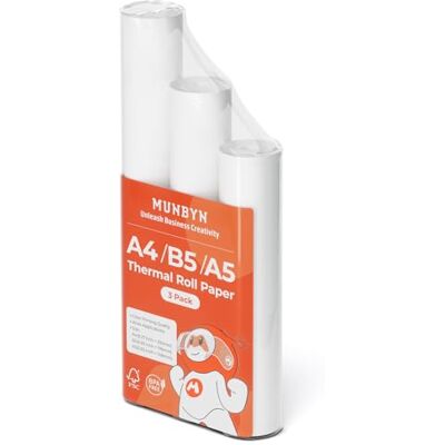MUNBYN Papier thermique A4/A5/B5, Compatible avec Imprimante Portable ITP01 ITP02 ITP04 A4, sans BPA, Papier Thermique pour Contrat, Photo, Devoirs - Publicité MUNBYN Papier thermique A4/A5/B5, Compatible avec Imprimante Portable ITP01 ITP02 ITP04 A4, sans BPA, Papier Thermique pour Contrat, Photo, Devoirs - Publicité