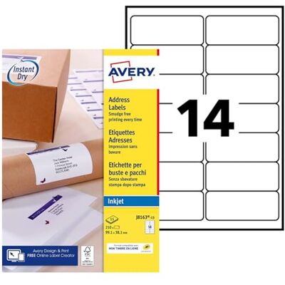 Étiquettes d'adresse Avery pour jet d'encre - 99,1x38,1mm - Lot de 2 - Publicité Étiquettes d'adresse Avery pour jet d'encre - 99,1x38,1mm - Lot de 2 - Publicité