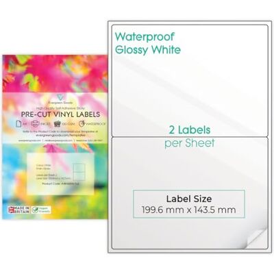 EVG Evergreen Goods A4 Blanc Imperméable Vinyle Prédécoupées 10 Feuilles Mat Autocollant Multiusage Impression Jet d'Encre/Laser 2 Étiquettes par Feuille (1x2), 20 au Total - Publicité EVG Evergreen Goods A4 Blanc Imperméable Vinyle Prédécoupées 10 Feuilles Mat Autocollant Multiusage Impression Jet d'Encre/Laser 2 Étiquettes par Feuille (1x2), 20 au Total - Publicité