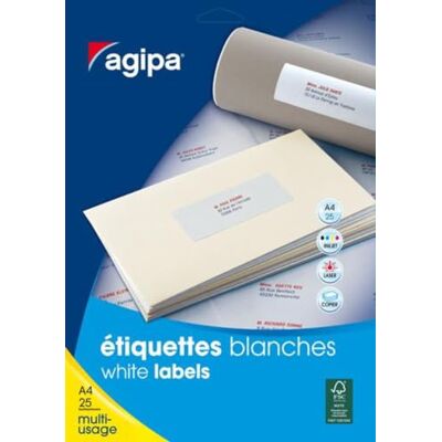 Agipa Etiquettes blanches permanentes 46,0 x 11,1 mm 25 feuilles - Publicité Agipa Etiquettes blanches permanentes 46,0 x 11,1 mm 25 feuilles - Publicité