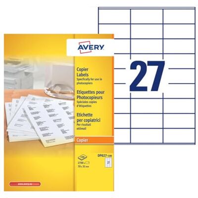 Avery Boite de 2700 étiquettes autocollantes multi-usages, Format 70 x 31 mm, Impression copieur, (DP027-100) - Publicité Avery Boite de 2700 étiquettes autocollantes multi-usages, Format 70 x 31 mm, Impression copieur, (DP027-100) - Publicité