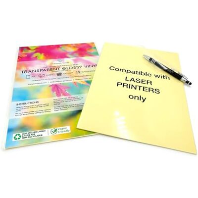 EVG Evergreen Goods 50 Feuilles A4 Papier Vinyle Imperméable Auto-Adhésif Transparent, Brillant Imprimantes Laser Impression Haute Définition Idéal pour Étiquettes, Photos, Autocollants, DIY - Publicité EVG Evergreen Goods 50 Feuilles A4 Papier Vinyle Imperméable Auto-Adhésif Transparent, Brillant Imprimantes Laser Impression Haute Définition Idéal pour Étiquettes, Photos, Autocollants, DIY - Publicité