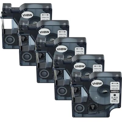 vhbw 5x Rubans compatible avec Dymo LabelManager 420P 400, 450, 300, 350, 280, 360D, 350D imprimante d'étiquettes 7m x 12mm Noir sur Blanc - Publicité vhbw 5x Rubans compatible avec Dymo LabelManager 420P 400, 450, 300, 350, 280, 360D, 350D imprimante d'étiquettes 7m x 12mm Noir sur Blanc - Publicité