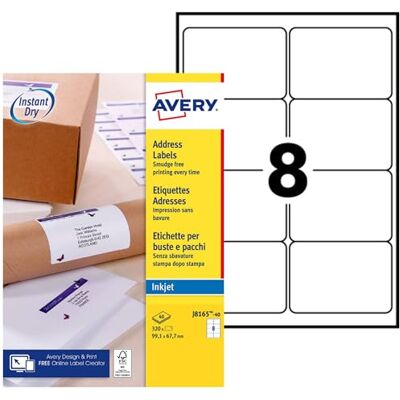 Avery Étiquettes Adressage Autocollantes 320 Pièces 99,1 x 67,7 mm Jet d’Encre - Publicité Avery Étiquettes Adressage Autocollantes 320 Pièces 99,1 x 67,7 mm Jet d’Encre - Publicité