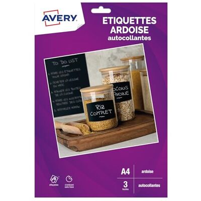 Avery Pochette de 3 Autocollants A4 Aspect Ardoise Personnalisables - Publicité Avery Pochette de 3 Autocollants A4 Aspect Ardoise Personnalisables - Publicité