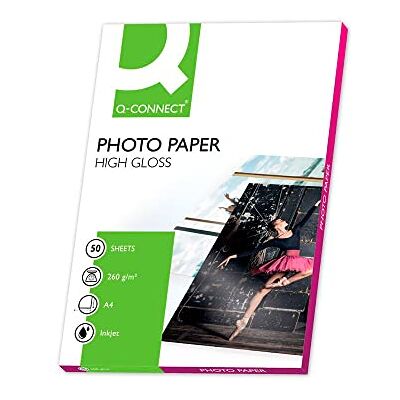 Q-Connect 27385 Papier Photo A4 260 g/m2 semi-glacé brillant compatible toutes imprimantes jet encre Paquet de 50 feuilles Blanc - Publicité Q-Connect 27385 Papier Photo A4 260 g/m2 semi-glacé brillant compatible toutes imprimantes jet encre Paquet de 50 feuilles Blanc - Publicité