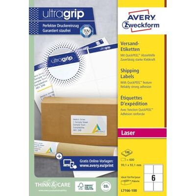 Avery L7166-100 Paquet de 100 feuilles d'étiquettes d'expédition pour colis 99,1 x 93,1 mm (Import Allemagne) - Publicité Avery L7166-100 Paquet de 100 feuilles d'étiquettes d'expédition pour colis 99,1 x 93,1 mm (Import Allemagne) - Publicité