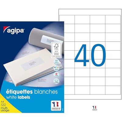 Agipa Bte 4000 étiquette 48,5x25,4 mm (40 x 100F A4) Multi-usage Coin Droit Permanent Blanc - Publicité Agipa Bte 4000 étiquette 48,5x25,4 mm (40 x 100F A4) Multi-usage Coin Droit Permanent Blanc - Publicité